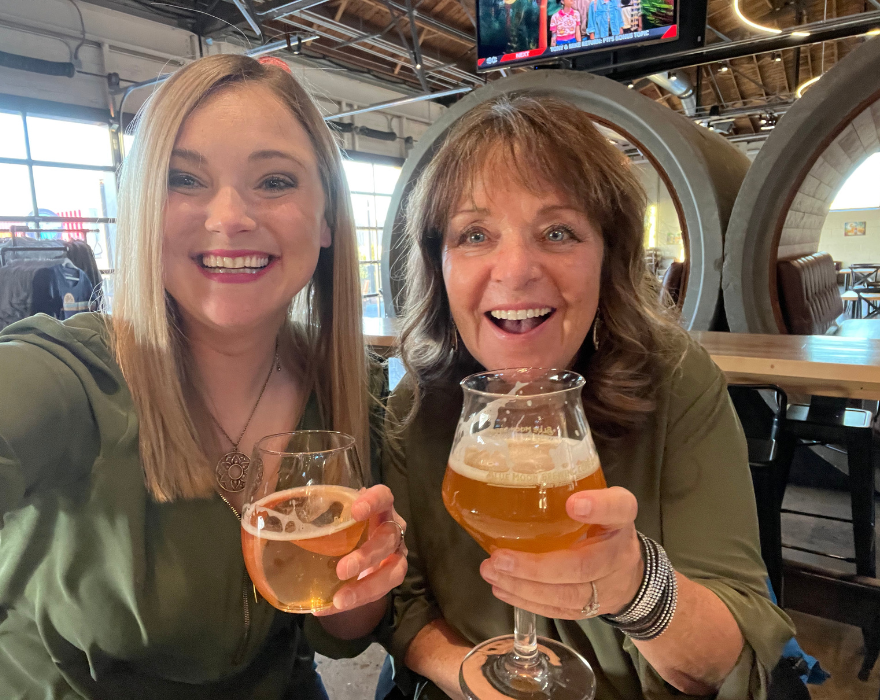 Marie and Kristin with craft beers