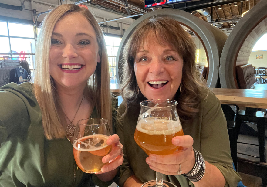 Marie and Kristin with craft beers